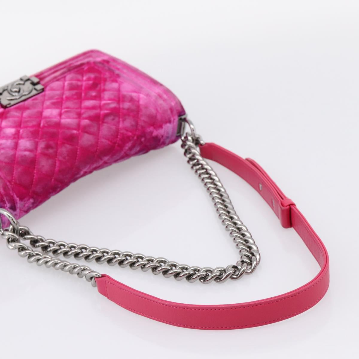 CHANEL Matelasse Boy Chanel Chain Shoulder Bag Velor Pink Silver CC Auth 206259M