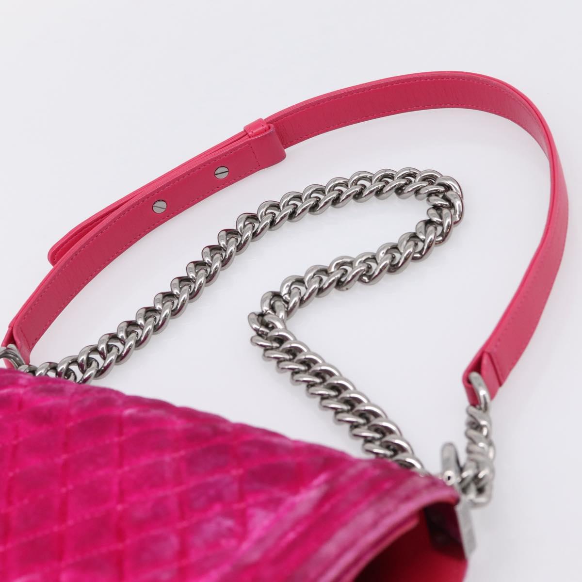 CHANEL Matelasse Boy Chanel Chain Shoulder Bag Velor Pink Silver CC Auth 206259M