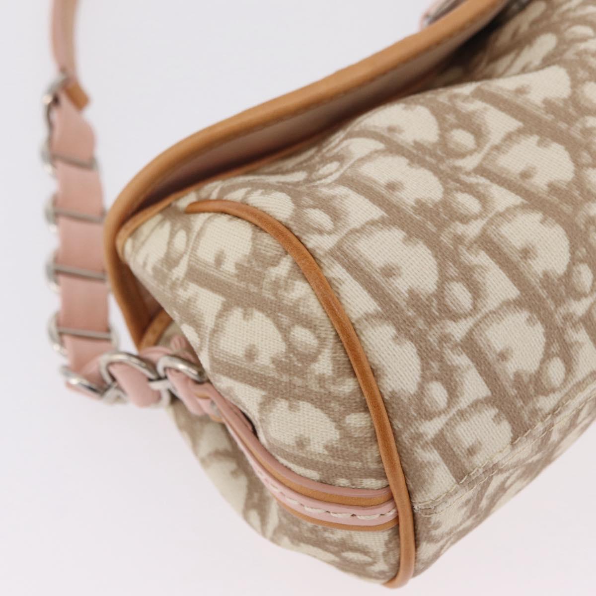 Christian Dior Trotter Canvas Romantic Chain Bag PVC Ivory Silver Auth 206260SAM