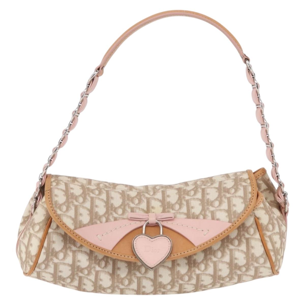 Christian Dior Trotter Canvas Romantic Chain Bag PVC Ivory Silver Auth 206260SAM