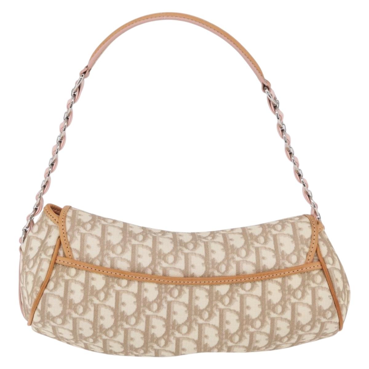 Christian Dior Trotter Canvas Romantic Chain Bag PVC Ivory Silver Auth 206260SAM