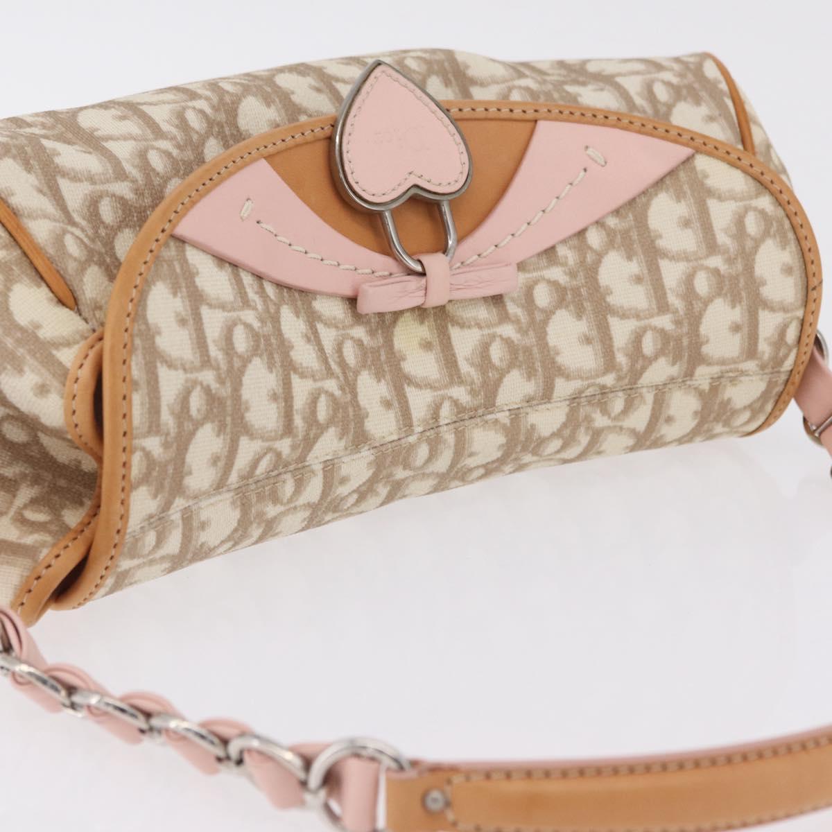 Christian Dior Trotter Canvas Romantic Chain Bag PVC Ivory Silver Auth 206260SAM