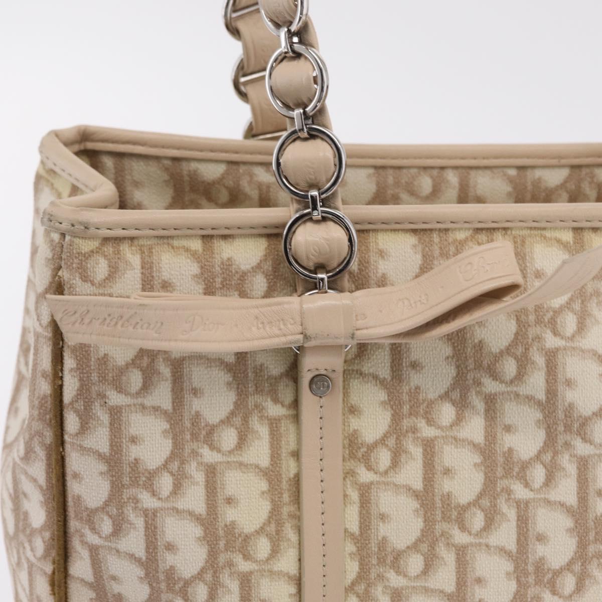 Christian Dior Trotter Canvas Chain Tote Bag PVC Ivory Silver Auth 206261A
