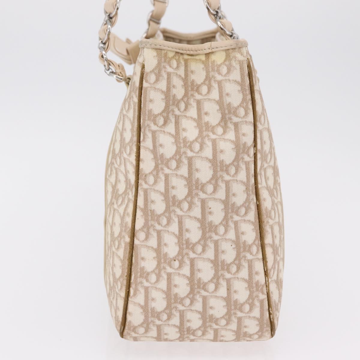 Christian Dior Trotter Canvas Chain Tote Bag PVC Ivory Silver Auth 206261A