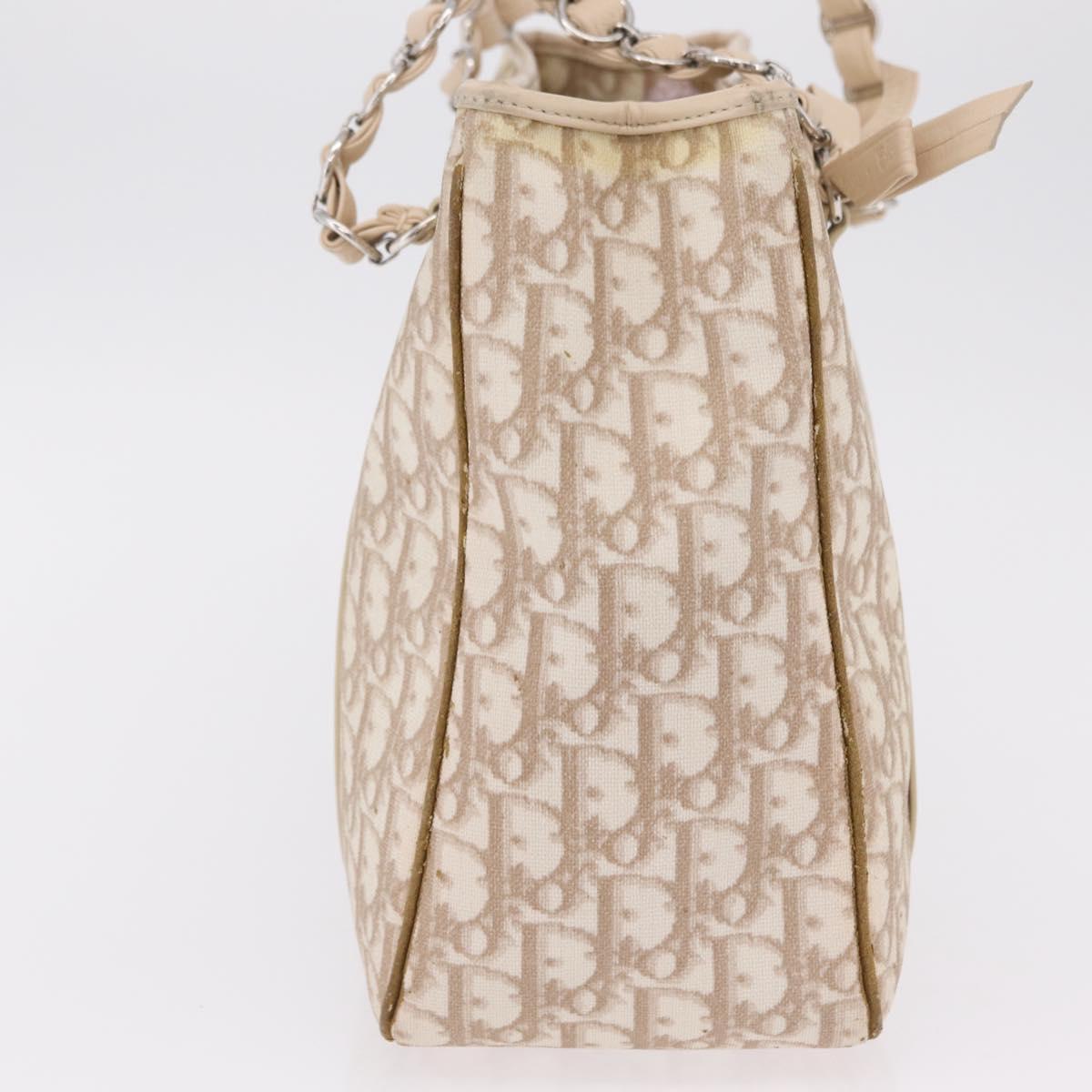 Christian Dior Trotter Canvas Chain Tote Bag PVC Ivory Silver Auth 206261A