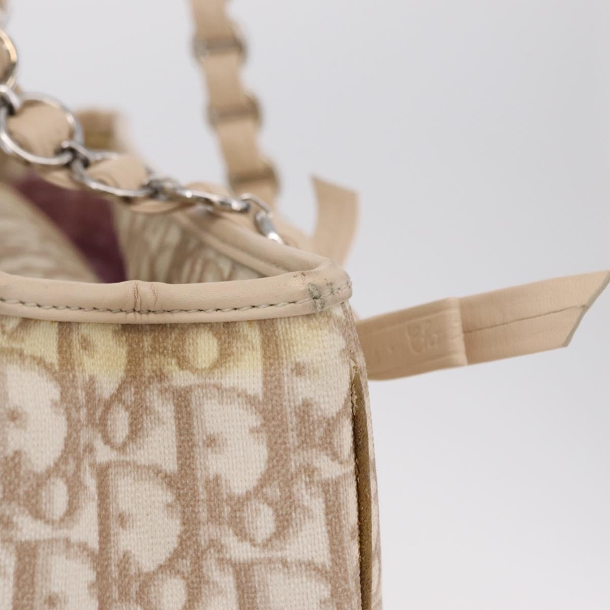 Christian Dior Trotter Canvas Chain Tote Bag PVC Ivory Silver Auth 206261A