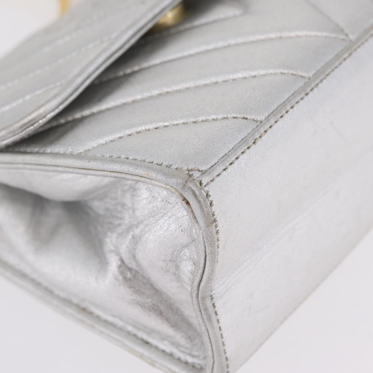 CHANEL V Stitch Hand Bag Lamb Skin Silver Gold CC Auth 206262SAV