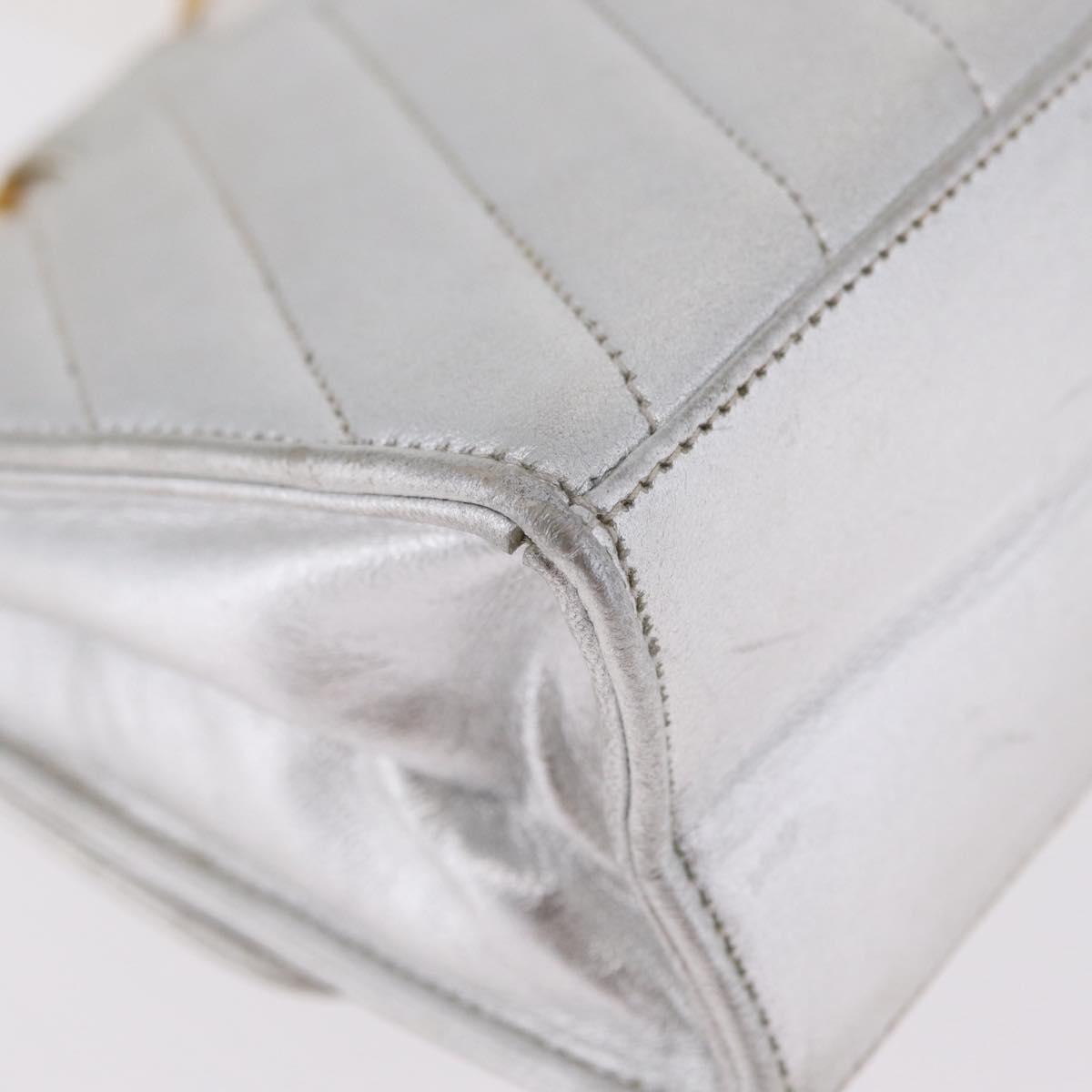 CHANEL V Stitch Hand Bag Lamb Skin Silver Gold CC Auth 206262SAV