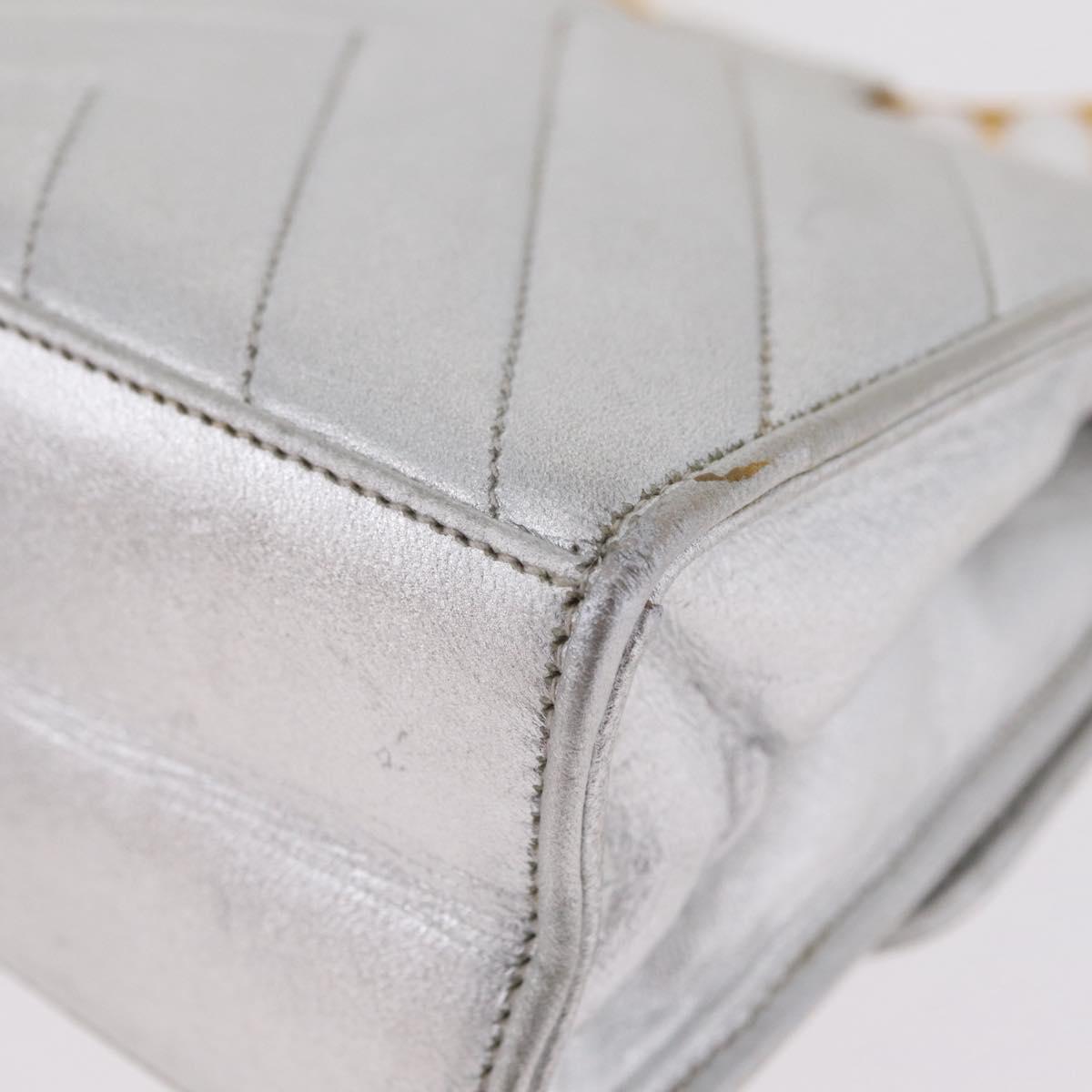 CHANEL V Stitch Hand Bag Lamb Skin Silver Gold CC Auth 206262SAV