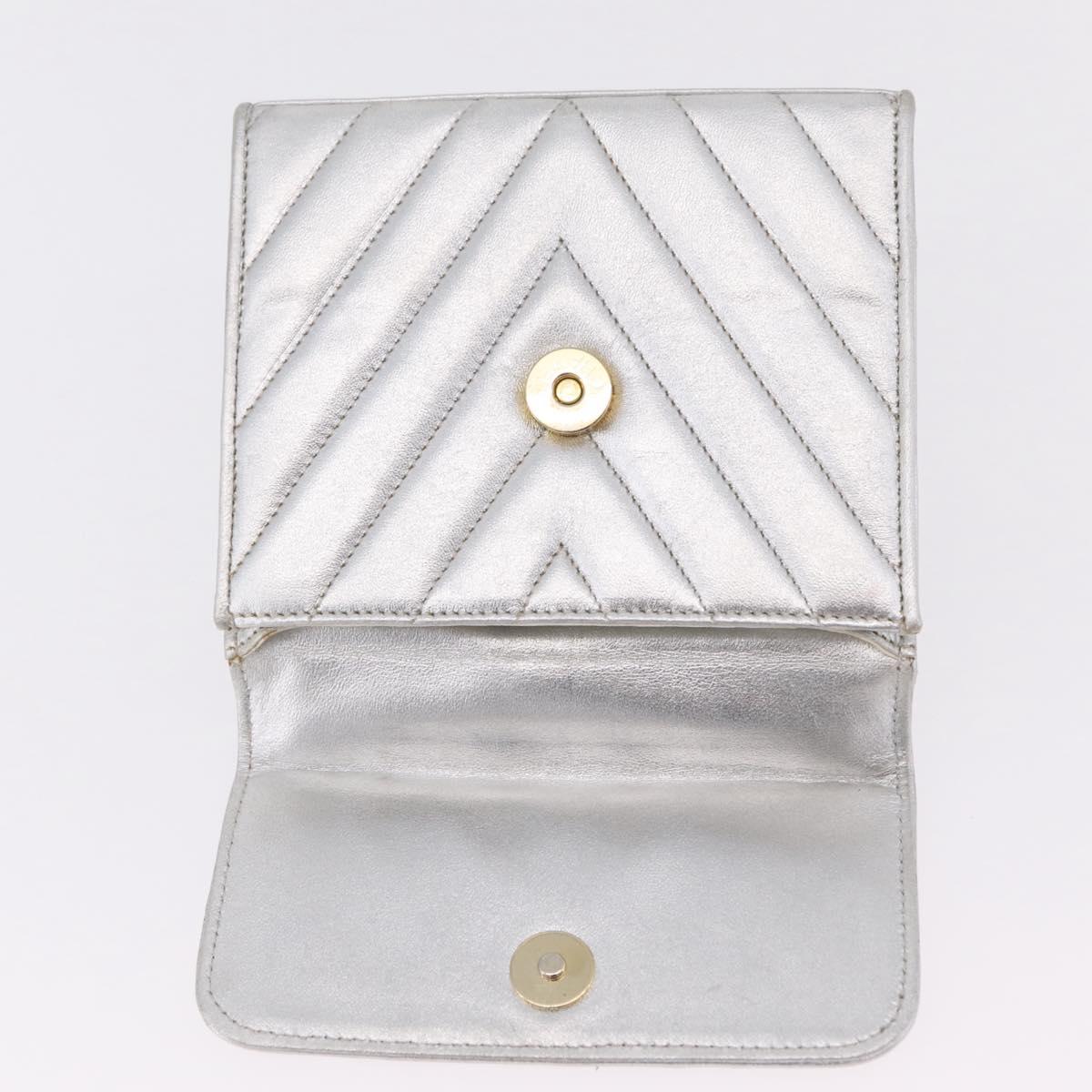 CHANEL V Stitch Hand Bag Lamb Skin Silver Gold CC Auth 206262SAV