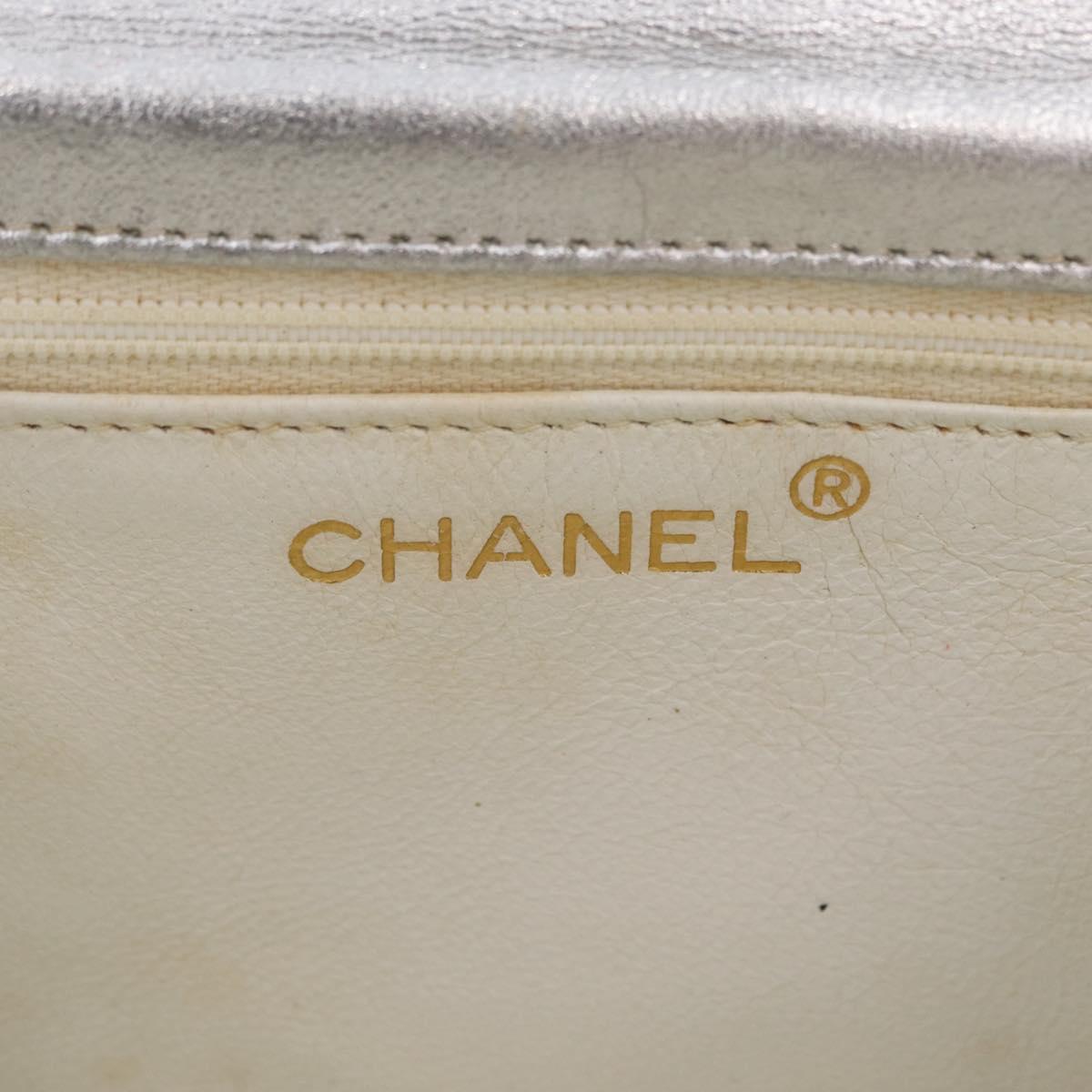 CHANEL V Stitch Hand Bag Lamb Skin Silver Gold CC Auth 206262SAV