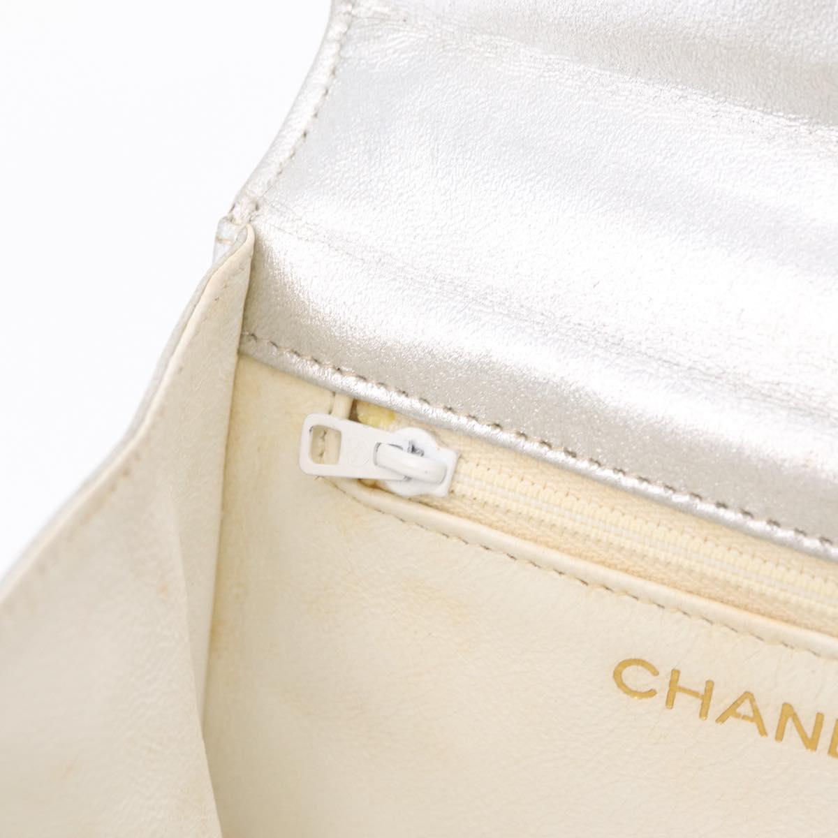 CHANEL V Stitch Hand Bag Lamb Skin Silver Gold CC Auth 206262SAV