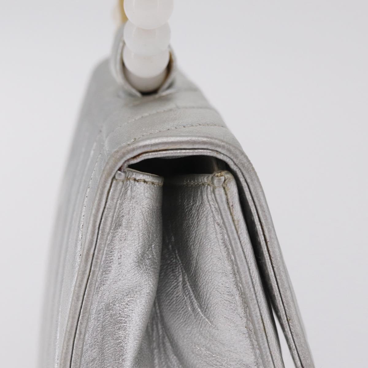 CHANEL V Stitch Hand Bag Lamb Skin Silver Gold CC Auth 206262SAV