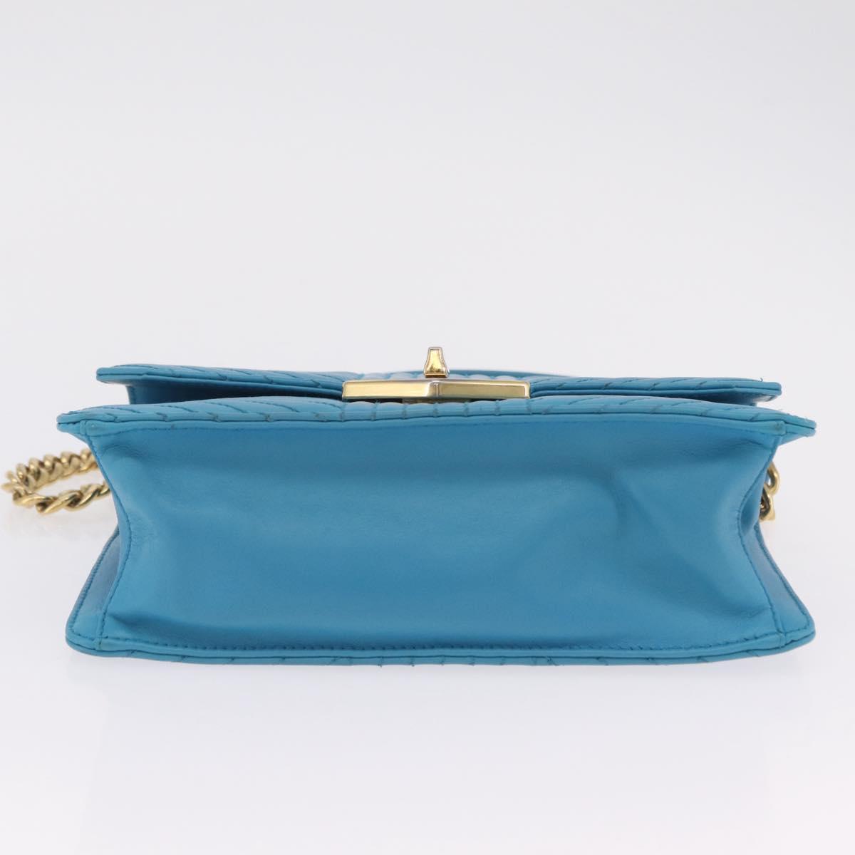 PRADA Chain Shoulder Bag Leather Blue Gold Auth 206268V