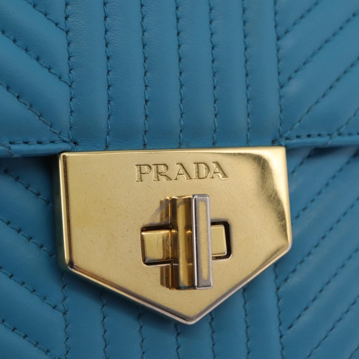 PRADA Chain Shoulder Bag Leather Blue Gold Auth 206268V