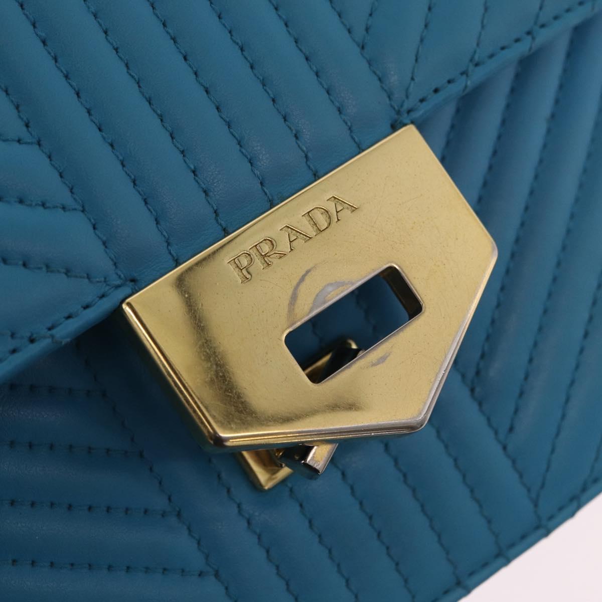 PRADA Chain Shoulder Bag Leather Blue Gold Auth 206268V