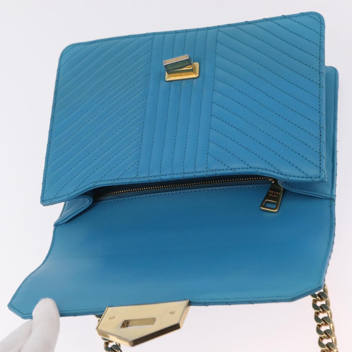PRADA Chain Shoulder Bag Leather Blue Gold Auth 206268V