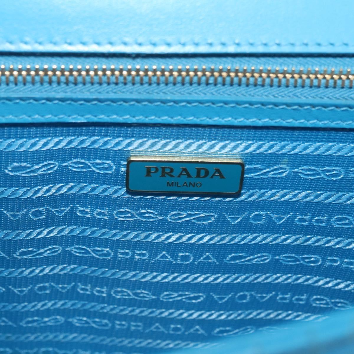 PRADA Chain Shoulder Bag Leather Blue Gold Auth 206268V