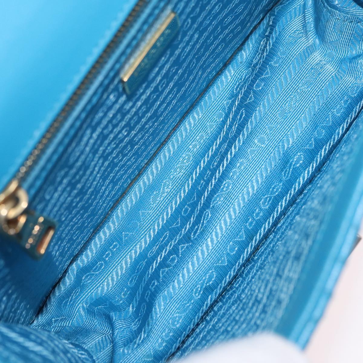 PRADA Chain Shoulder Bag Leather Blue Gold Auth 206268V