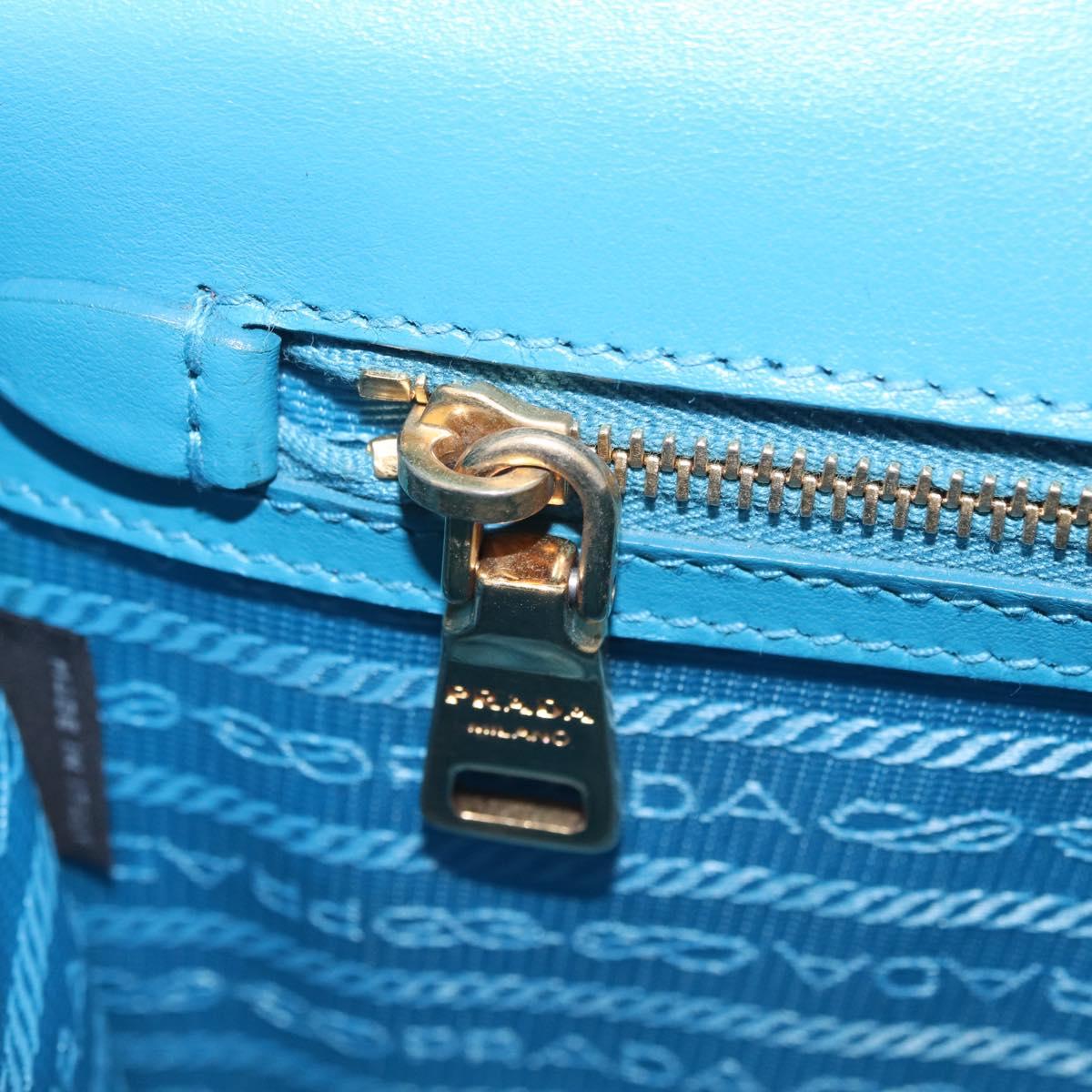 PRADA Chain Shoulder Bag Leather Blue Gold Auth 206268V