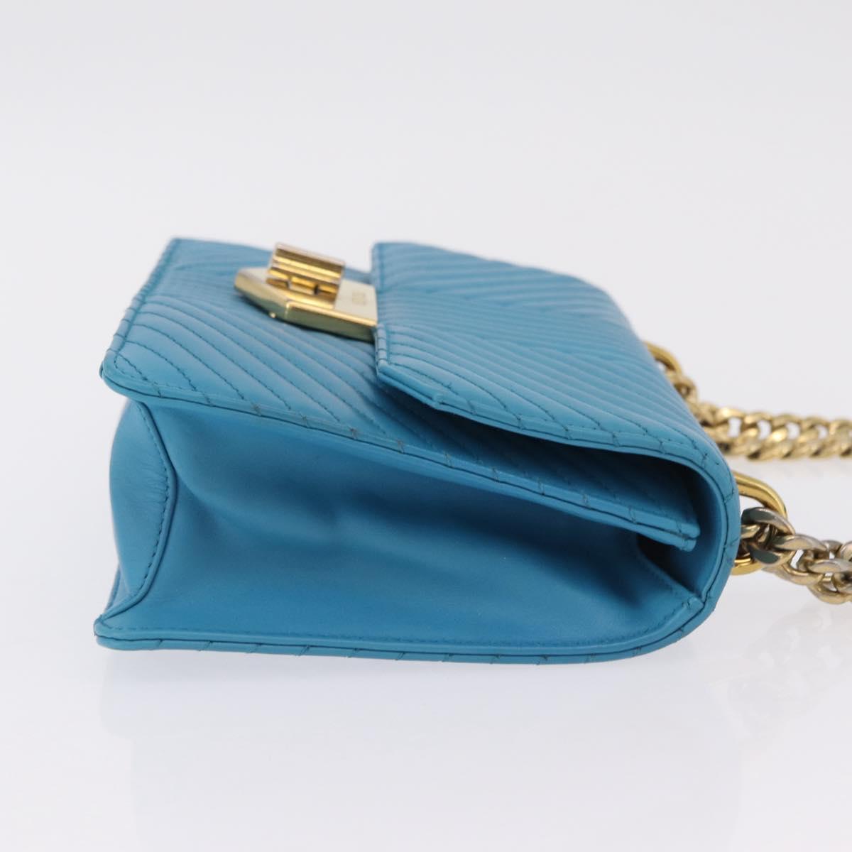PRADA Chain Shoulder Bag Leather Blue Gold Auth 206268V