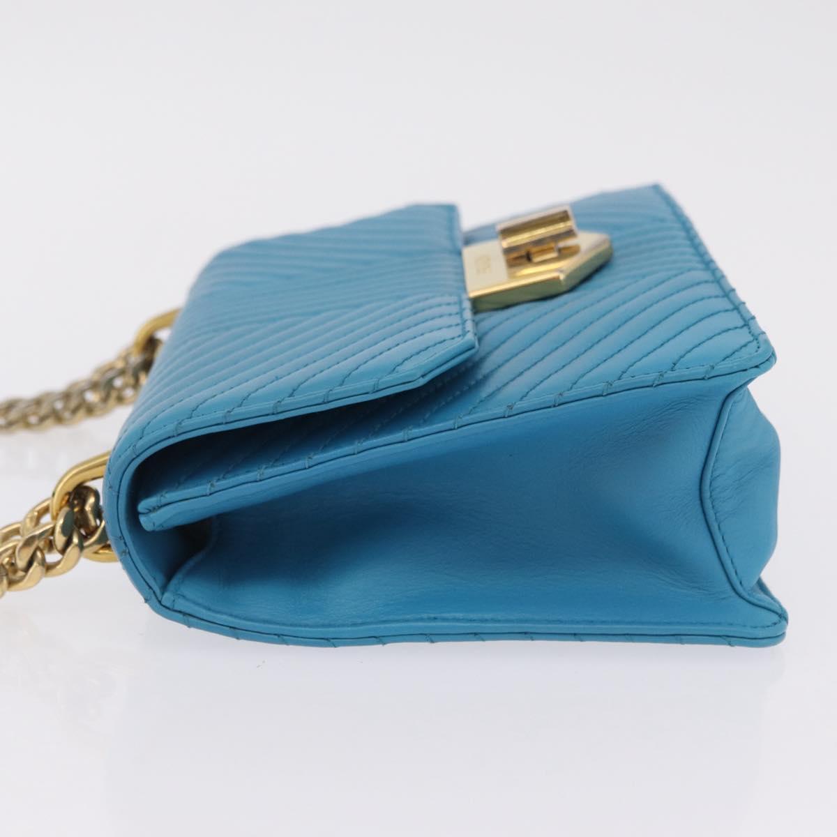 PRADA Chain Shoulder Bag Leather Blue Gold Auth 206268V