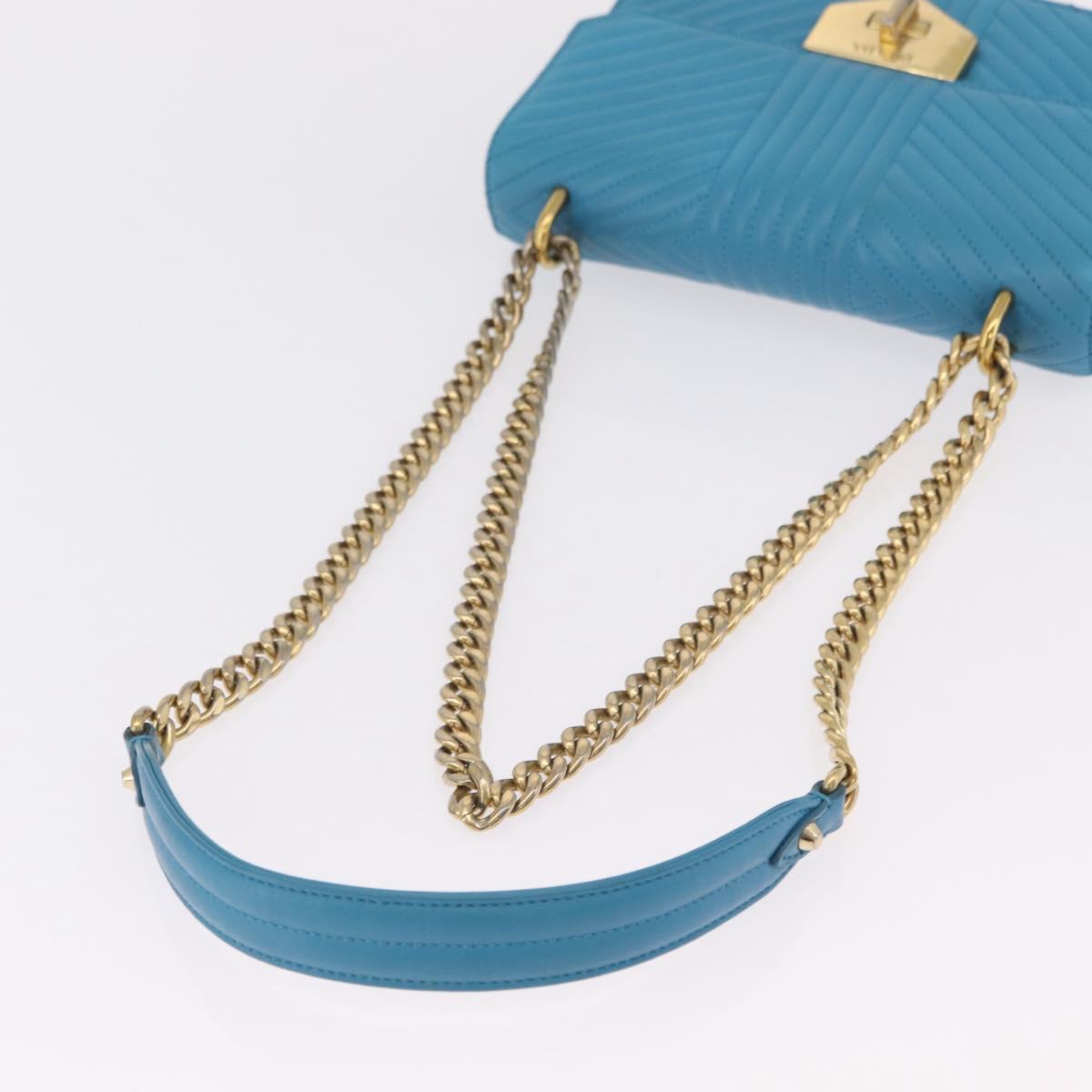 PRADA Chain Shoulder Bag Leather Blue Gold Auth 206268V