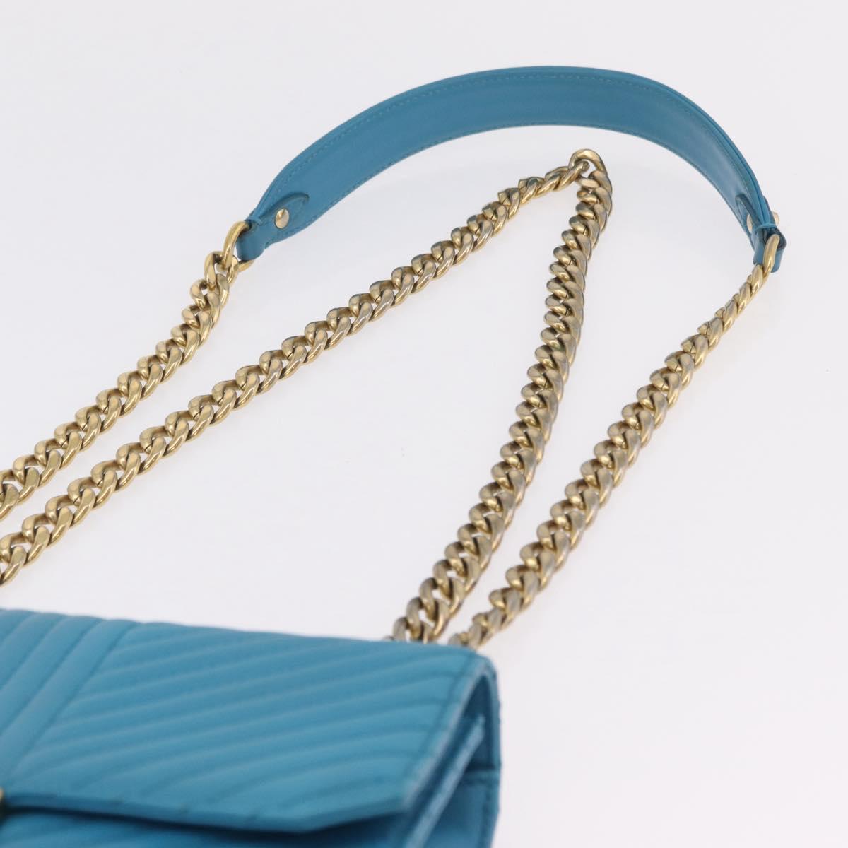 PRADA Chain Shoulder Bag Leather Blue Gold Auth 206268V