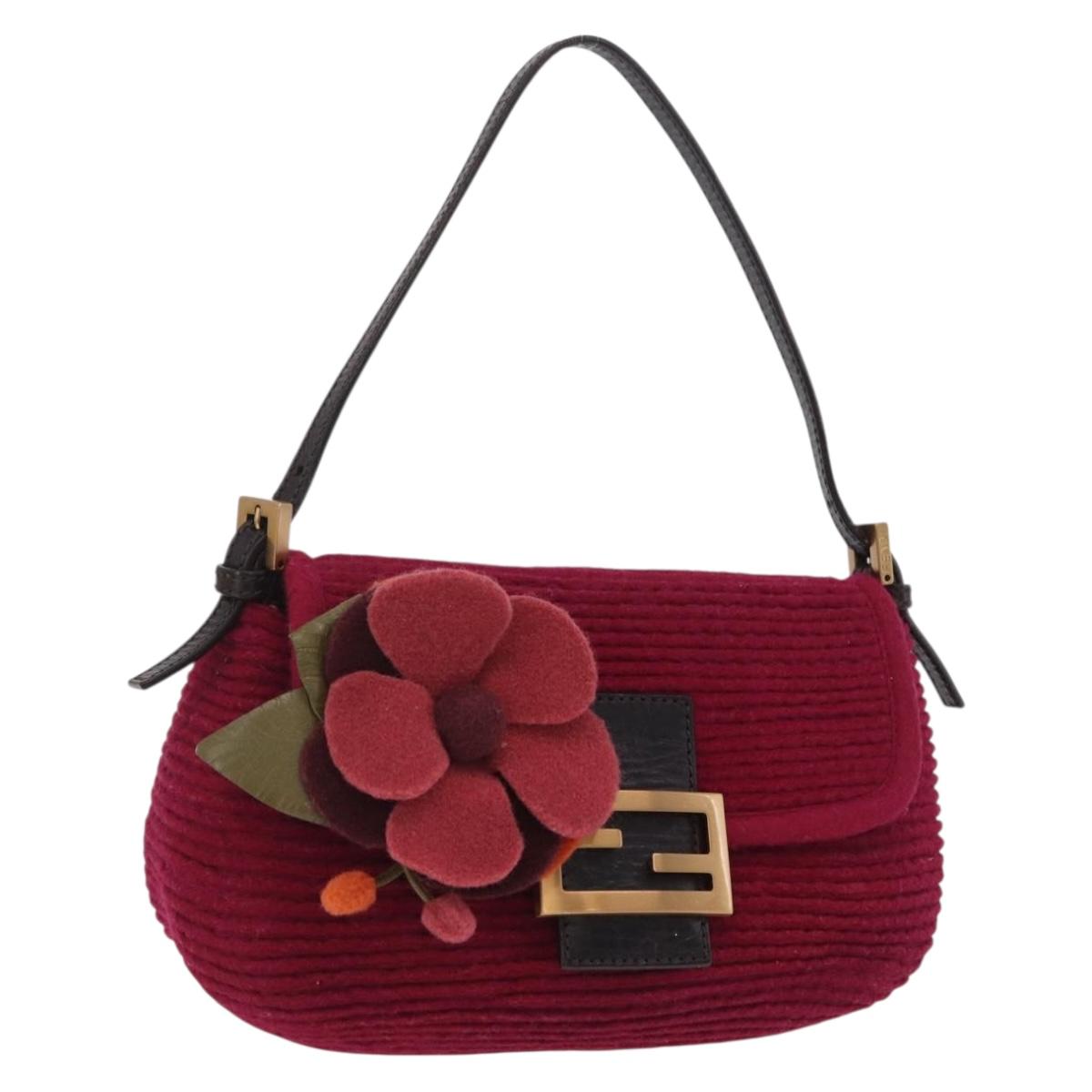 FENDI Mamma Baguette Shoulder Bag Wool Red Gold 8BR180 Auth 206269SM