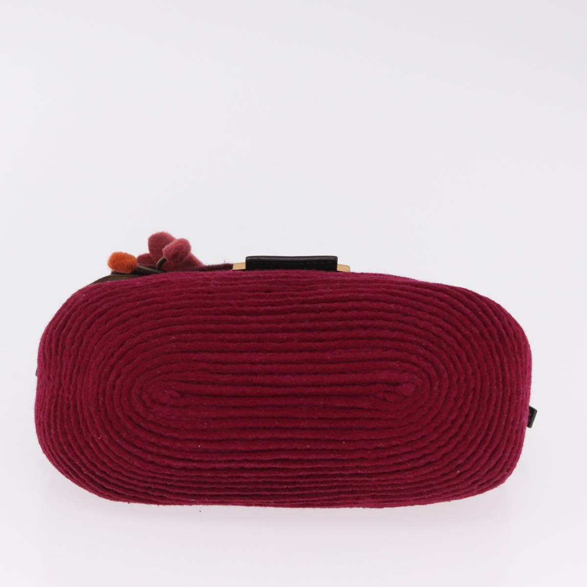 FENDI Mamma Baguette Shoulder Bag Wool Red Gold 8BR180 Auth 206269SM