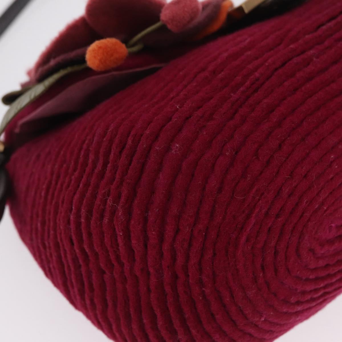 FENDI Mamma Baguette Shoulder Bag Wool Red Gold 8BR180 Auth 206269SM