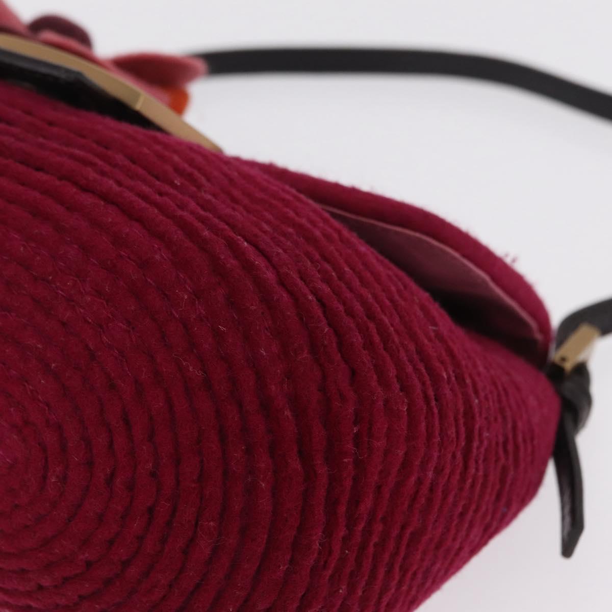 FENDI Mamma Baguette Shoulder Bag Wool Red Gold 8BR180 Auth 206269SM
