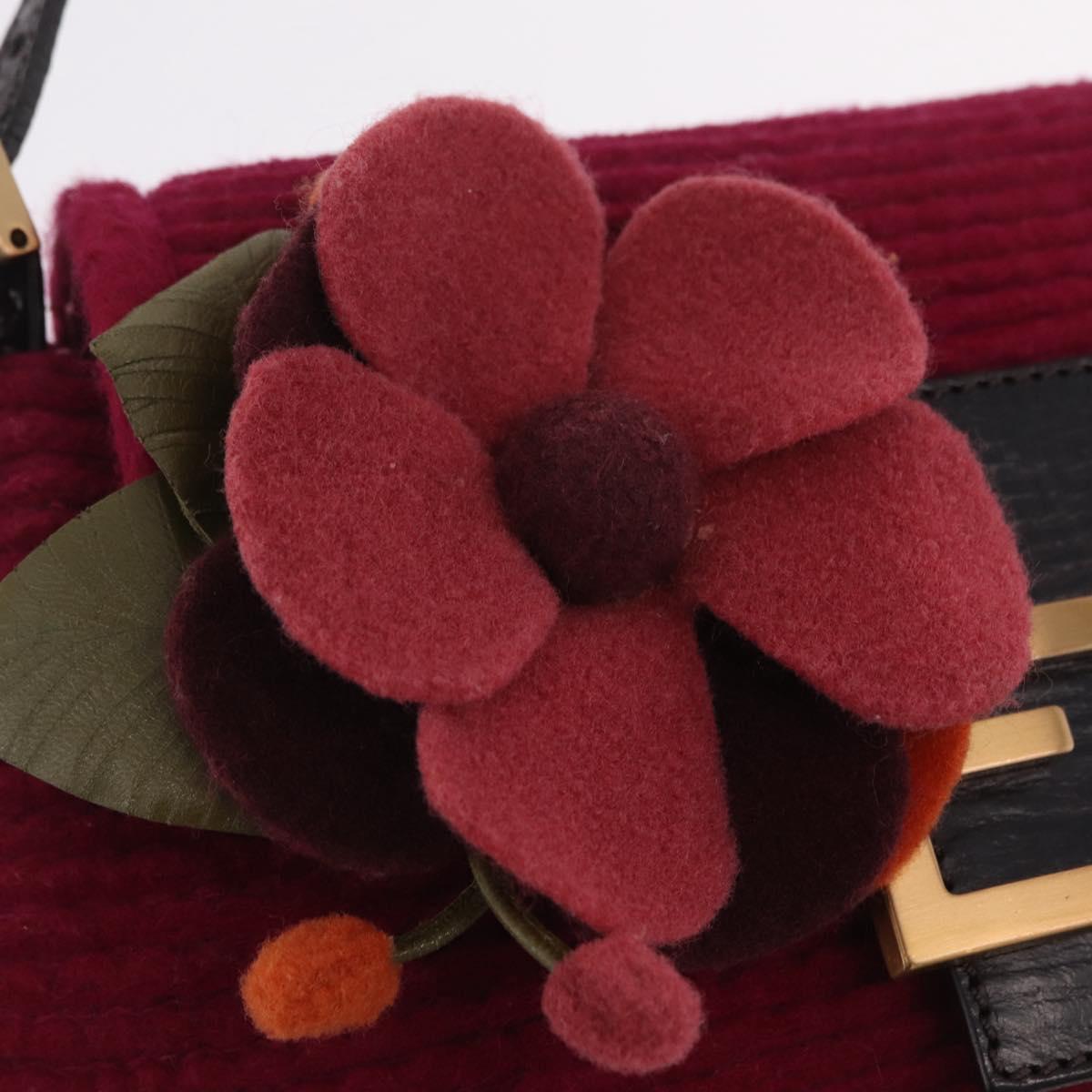 FENDI Mamma Baguette Shoulder Bag Wool Red Gold 8BR180 Auth 206269SM