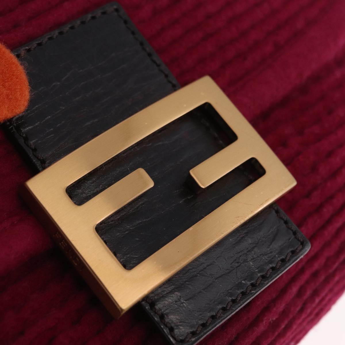 FENDI Mamma Baguette Shoulder Bag Wool Red Gold 8BR180 Auth 206269SM