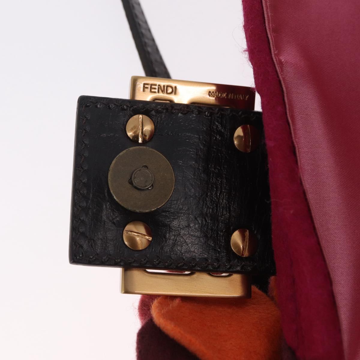 FENDI Mamma Baguette Shoulder Bag Wool Red Gold 8BR180 Auth 206269SM