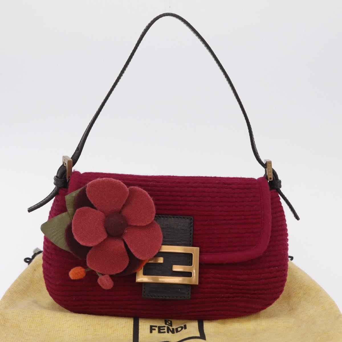 FENDI Mamma Baguette Shoulder Bag Wool Red Gold 8BR180 Auth 206269SM