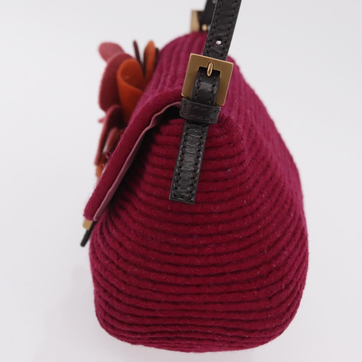 FENDI Mamma Baguette Shoulder Bag Wool Red Gold 8BR180 Auth 206269SM