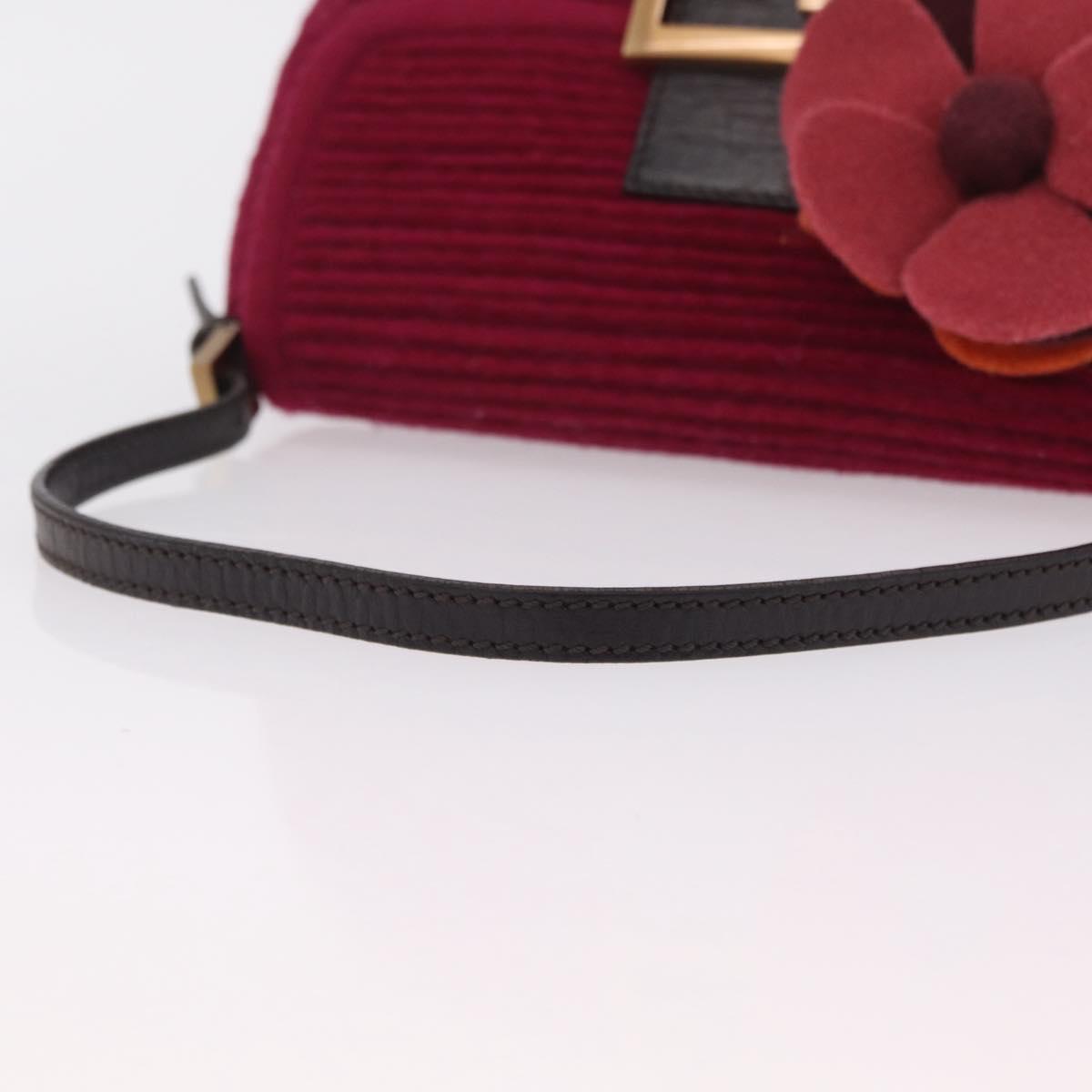 FENDI Mamma Baguette Shoulder Bag Wool Red Gold 8BR180 Auth 206269SM