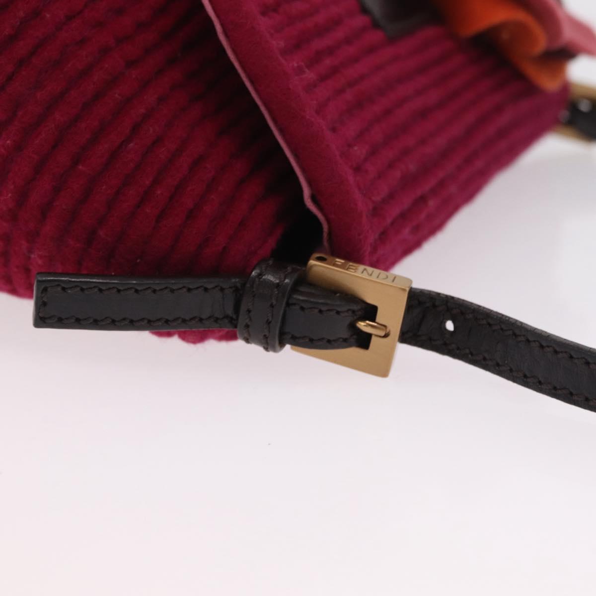 FENDI Mamma Baguette Shoulder Bag Wool Red Gold 8BR180 Auth 206269SM