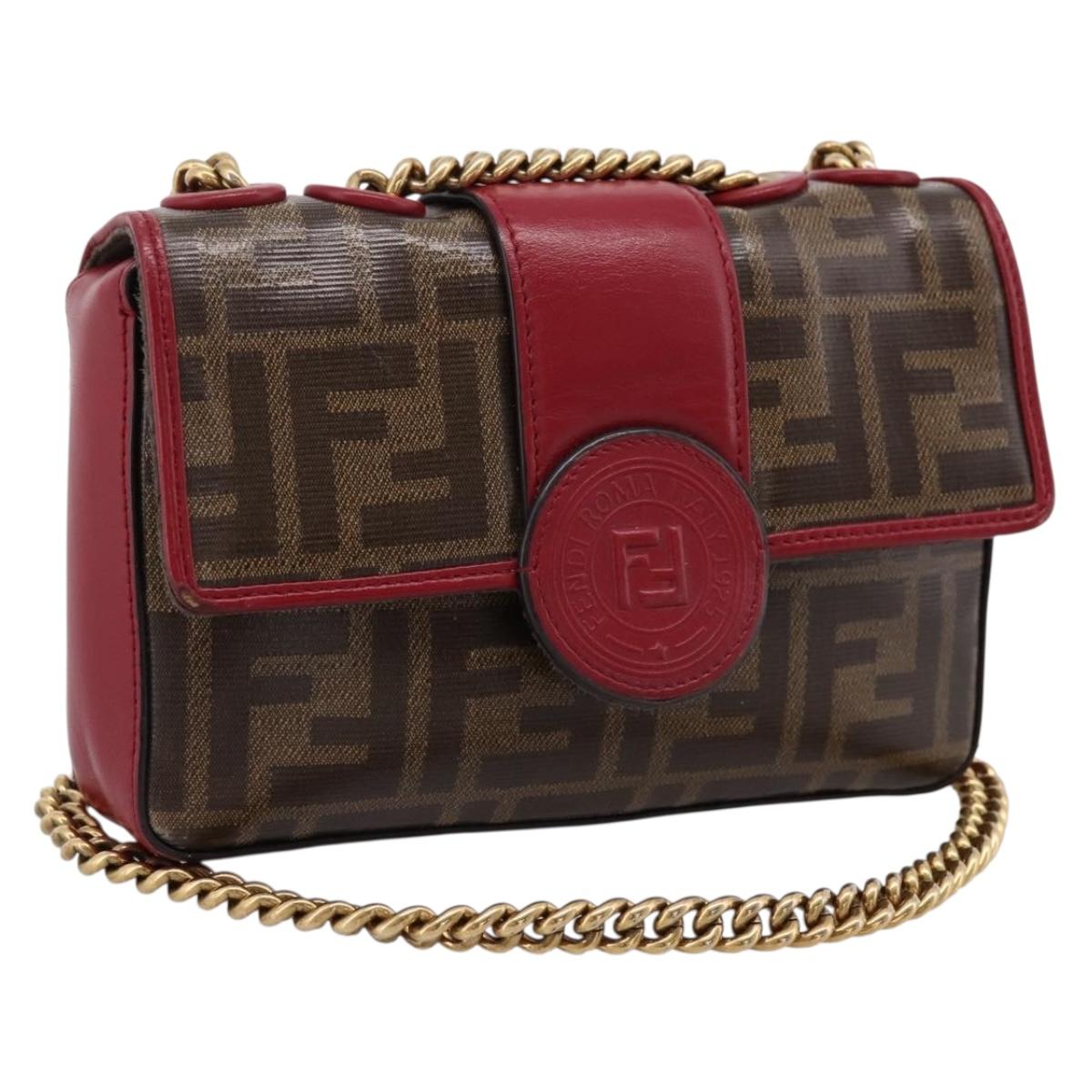 FENDI Zucca Canvas Chain Shoulder Bag PVC Gold Brown Auth 206270A