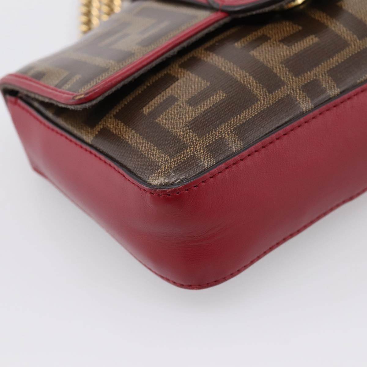 FENDI Zucca Canvas Chain Shoulder Bag PVC Gold Brown Auth 206270A