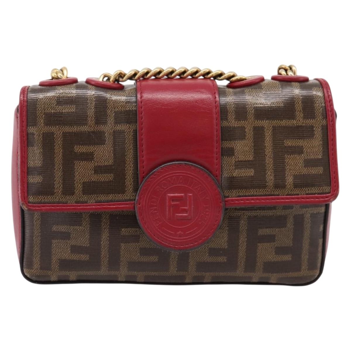 FENDI Zucca Canvas Chain Shoulder Bag PVC Gold Brown Auth 206270A