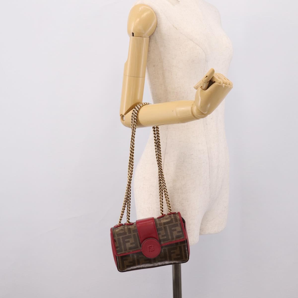 FENDI Zucca Canvas Chain Shoulder Bag PVC Gold Brown Auth 206270A