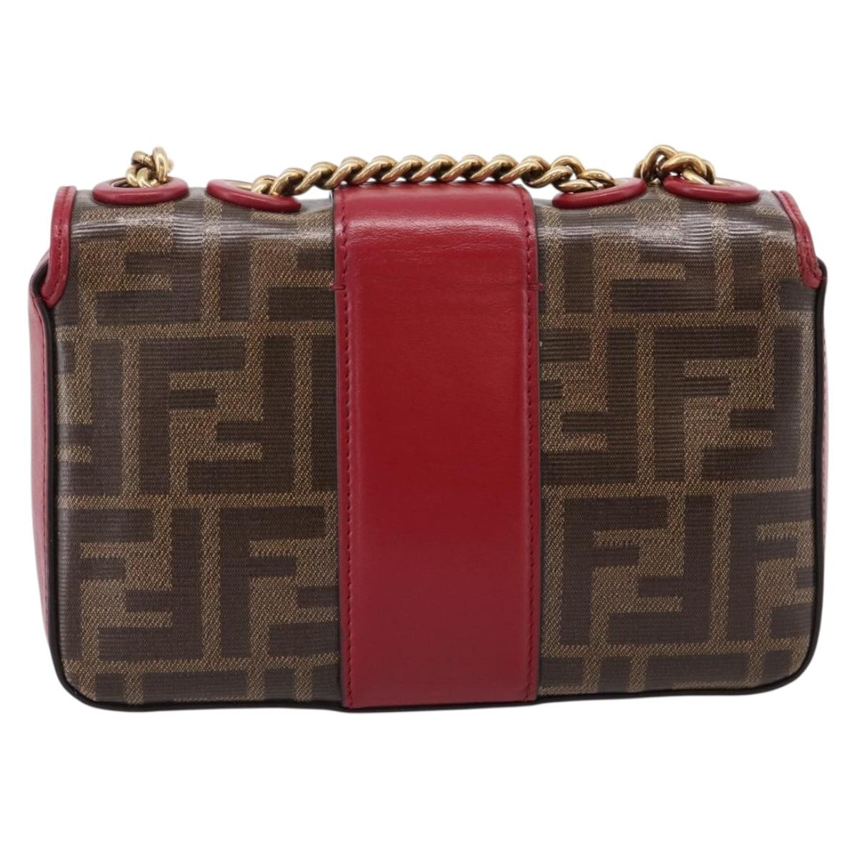FENDI Zucca Canvas Chain Shoulder Bag PVC Gold Brown Auth 206270A