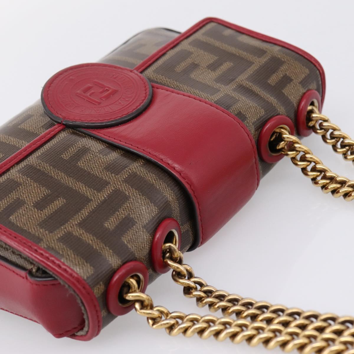 FENDI Zucca Canvas Chain Shoulder Bag PVC Gold Brown Auth 206270A