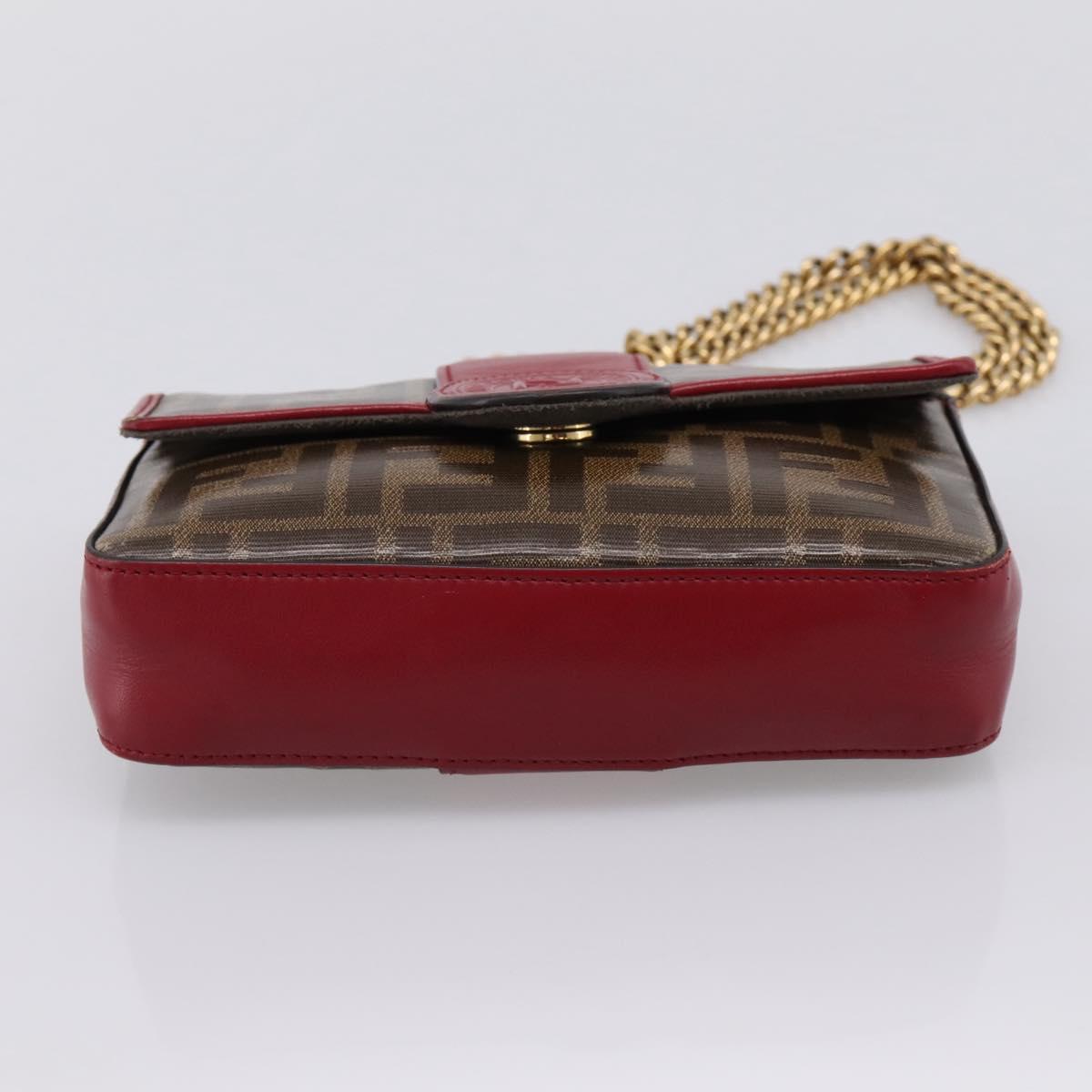 FENDI Zucca Canvas Chain Shoulder Bag PVC Gold Brown Auth 206270A