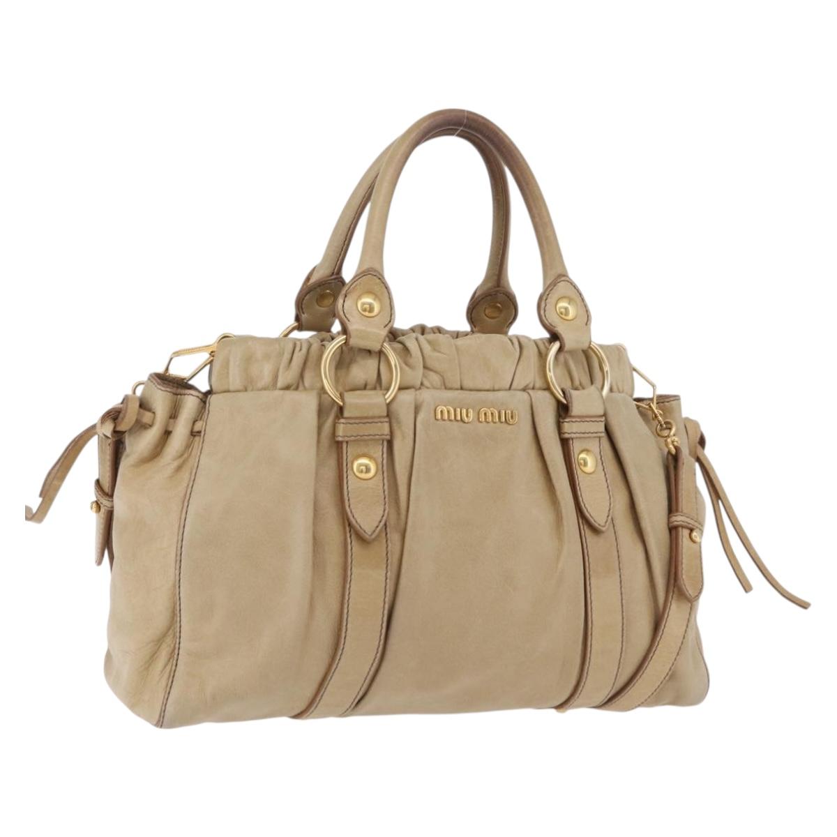 Miu Miu Vitellolux Matelasse Hand Bag Leather 2way Beige Gold Auth 206271A