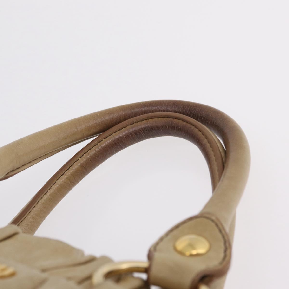 Miu Miu Vitellolux Matelasse Hand Bag Leather 2way Beige Gold Auth 206271A