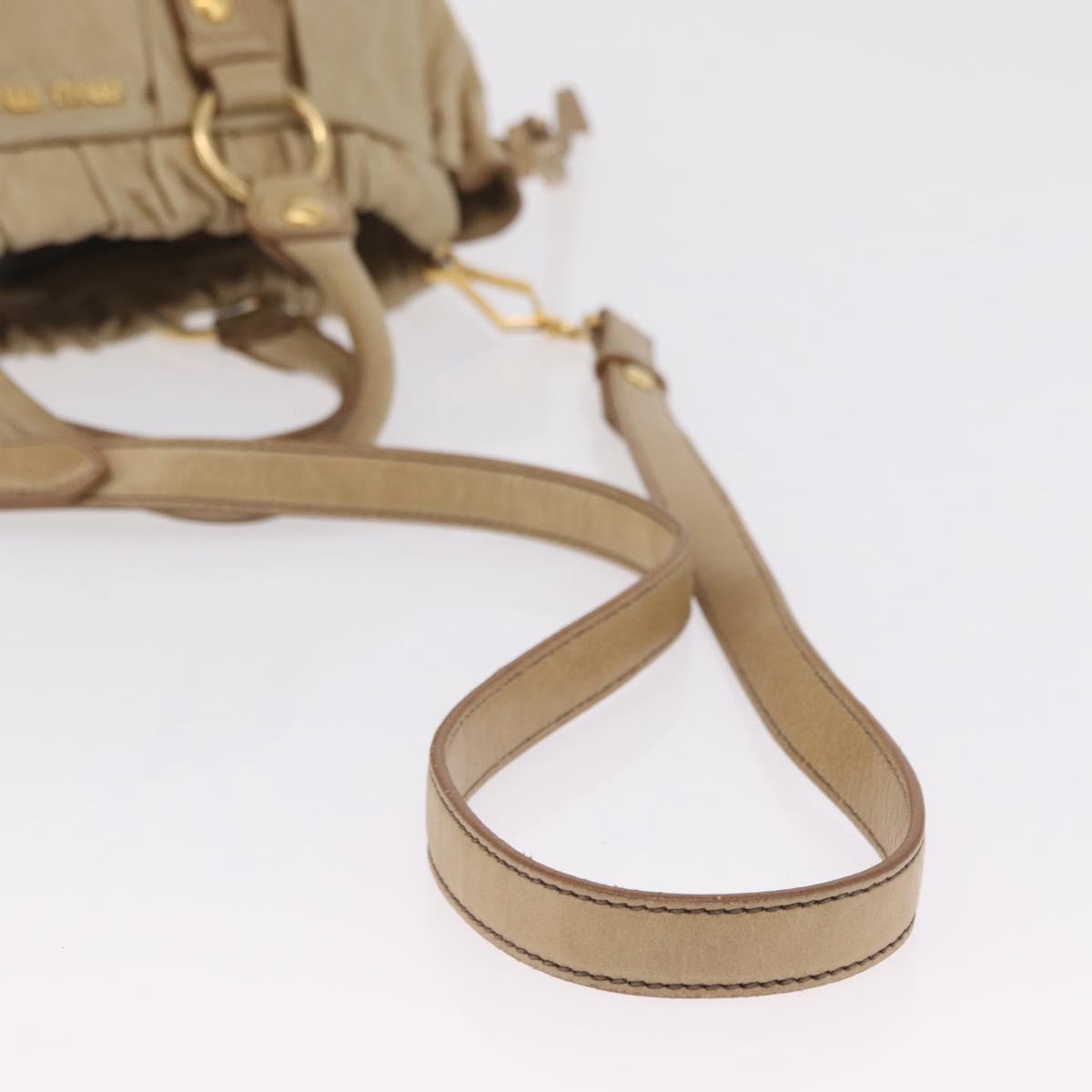 Miu Miu Vitellolux Matelasse Hand Bag Leather 2way Beige Gold Auth 206271A