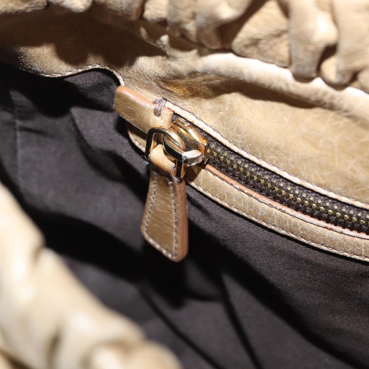 Miu Miu Vitellolux Matelasse Hand Bag Leather 2way Beige Gold Auth 206271A